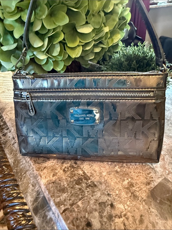 Michael Kors Handbags - Michael Kors Metallic Gunmetal MK Logo Wristlet